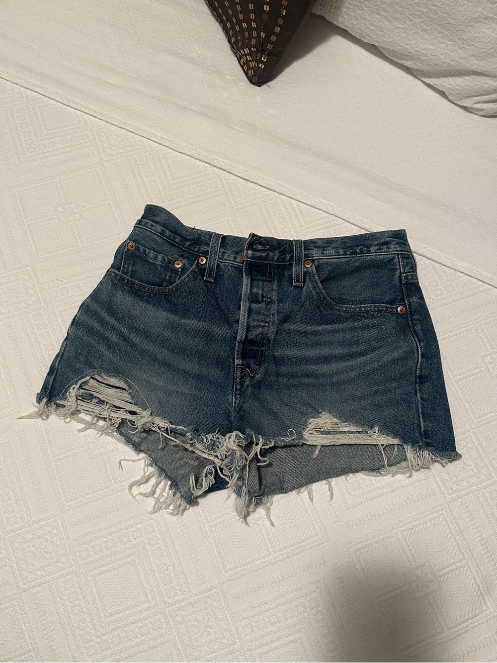 Levi's Dark Blue Distressed Denim Cutoff Shorts 501 Size 28